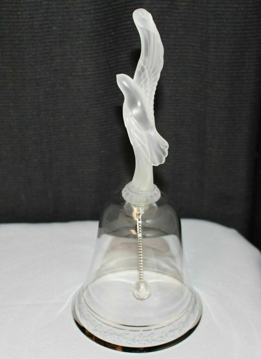 LENOX 1984 Crystal Glass Etched Frosted Dove Platinum Trim Bird Bell Hallmarked