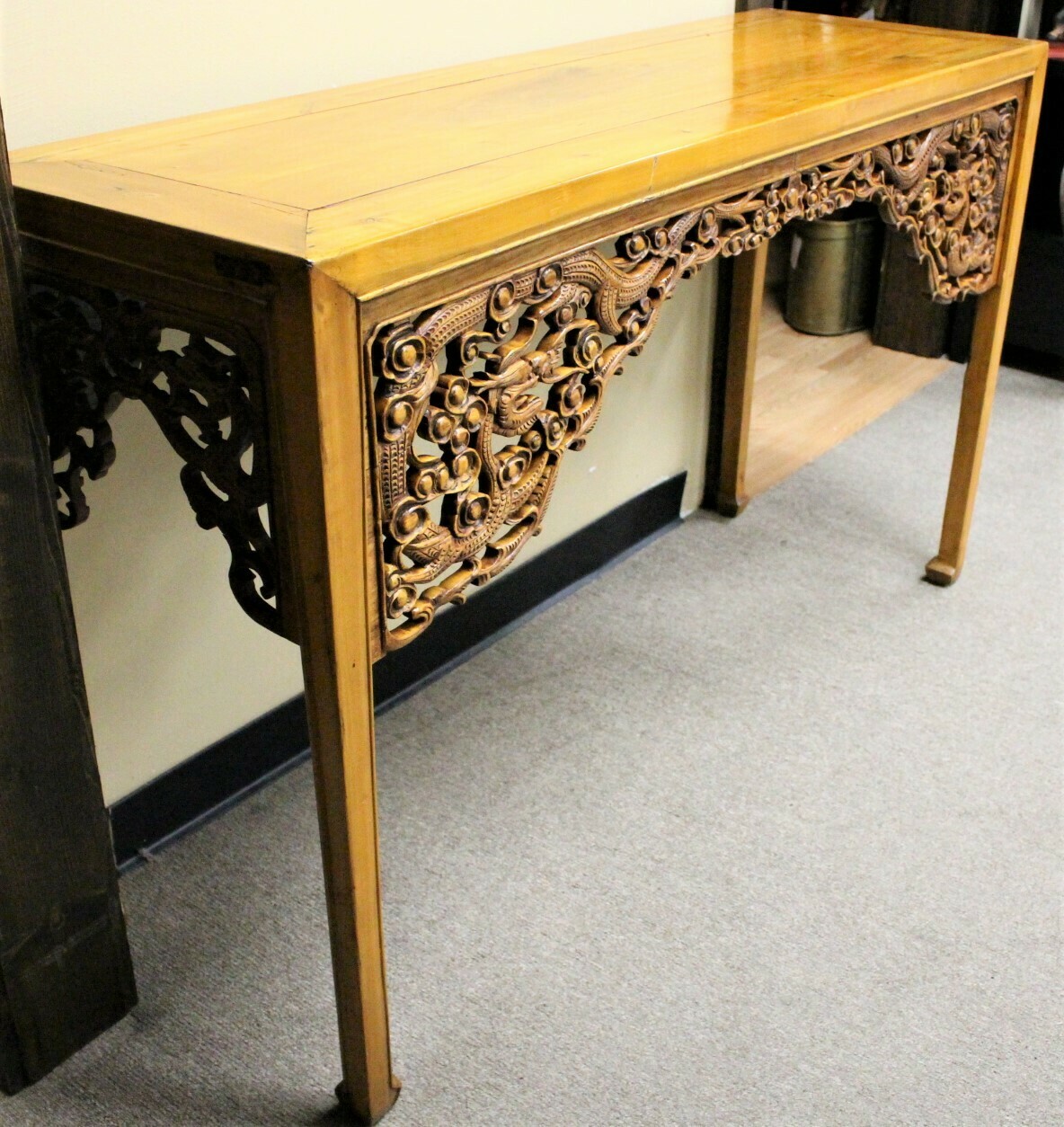 ​19th Century Chinese Carved Dragon Paneled Hoof Feet Altar Console Table