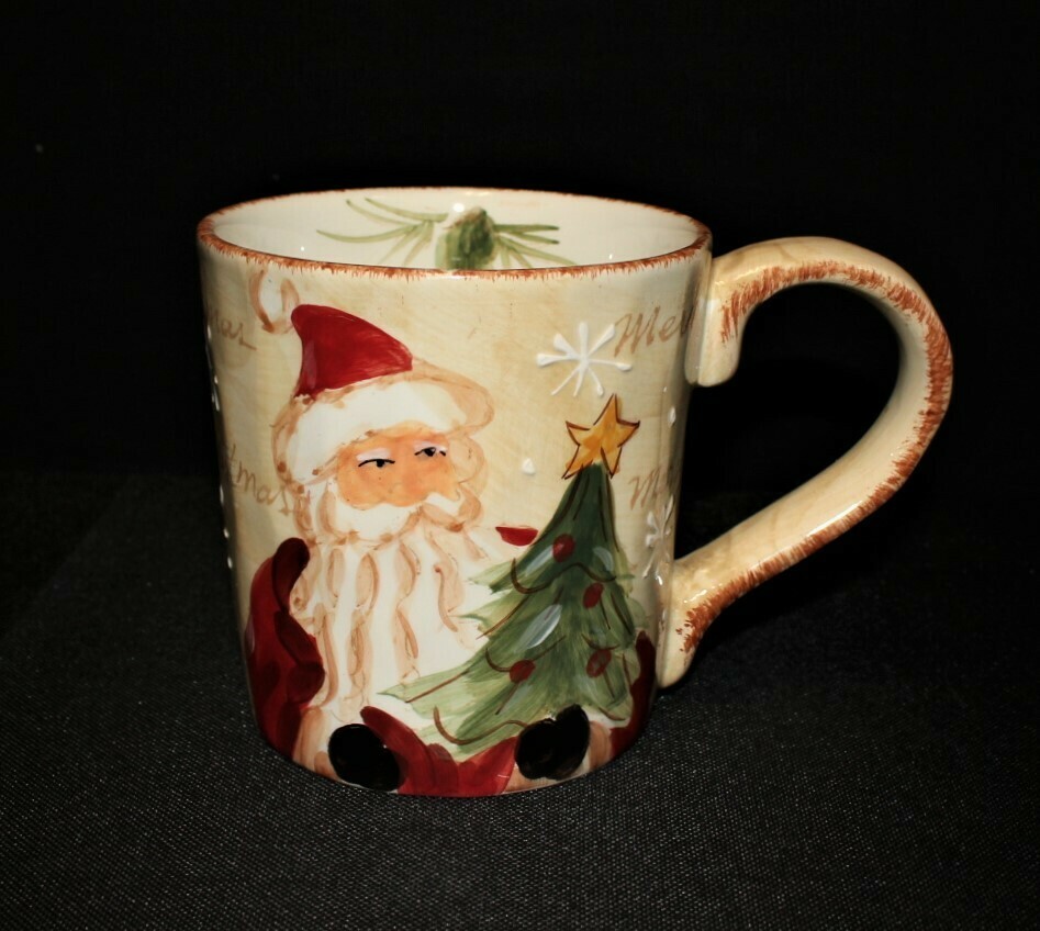 Maxcera Woodland Santa Large 20-Ounce Hand Painted Ceramic Christmas Mug