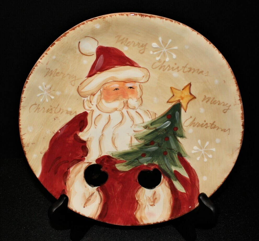 Maxcera Woodland Santa and Christmas Tree 8&quot; Round Salad Plate