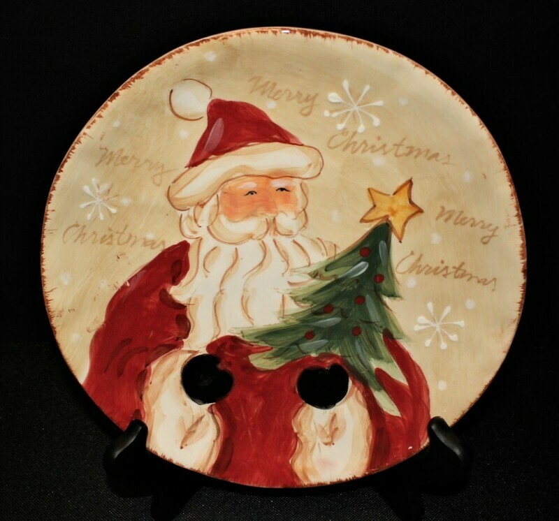 Maxcera Woodland Santa 8&quot; Round Ceramic Christmas Plate
