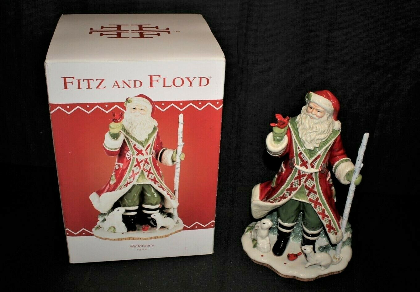 Fitz & Floyd Christmas Winterberry 14” Porcelain Santa Figurine in Original Box