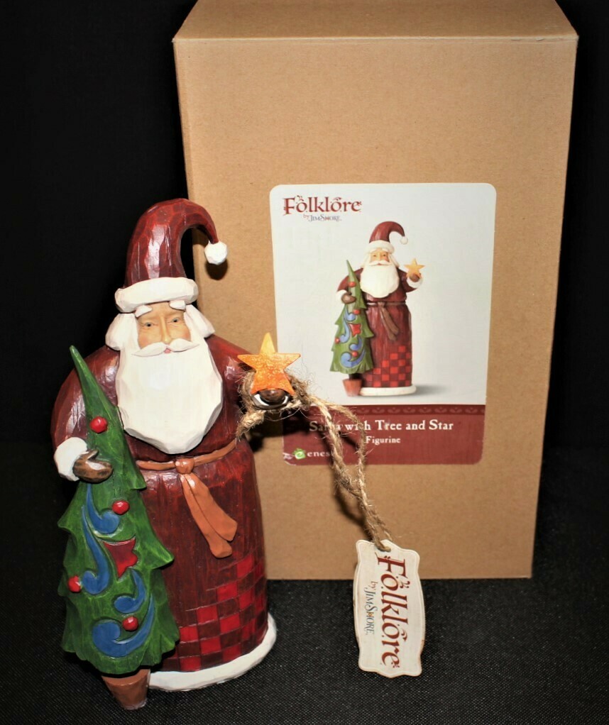 Jim Shore 2017 FOLKLORE Santa Holding Tree and Star Figurine in Box, 4058765