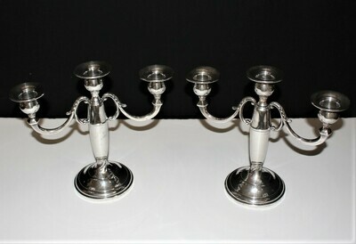 Pair of Fisher Silversmith Weighted Sterling 3-Light Candelabra Candle Holders