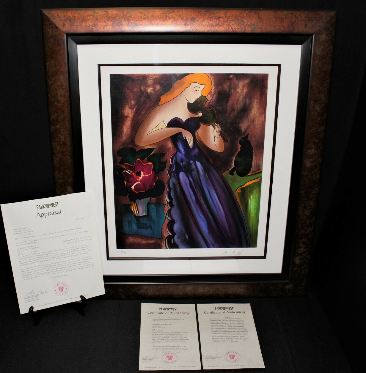 Linda Le Kinff Donatienne in Violets 29x26 Framed Serigraph Limited 12/85 Signed