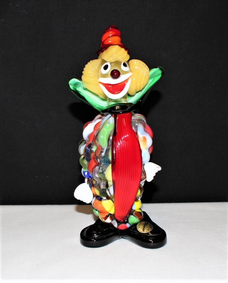 Murano Hand Blown 7.5” Multi-Color Glass Art Clown Figurine
