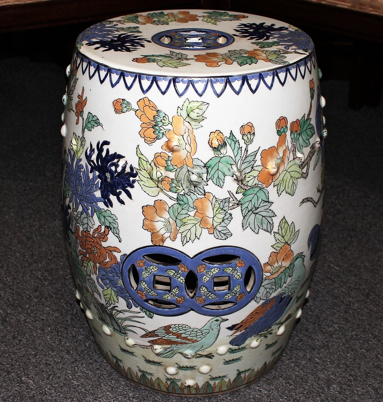 Macau Chinese Hand Painted Porcelain Flowers and Birds Garden Stool