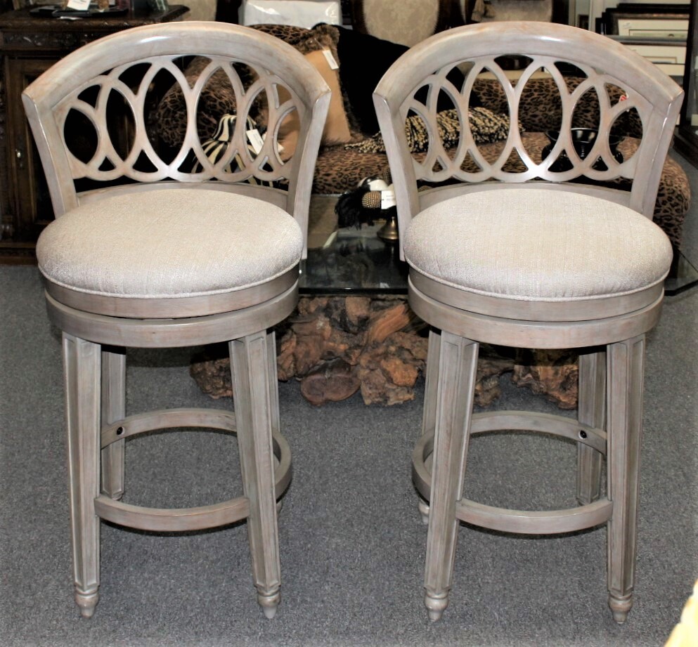 Pair of Hillsdale Adelyn Antique Gray Wash Swivel Bar Height Stools