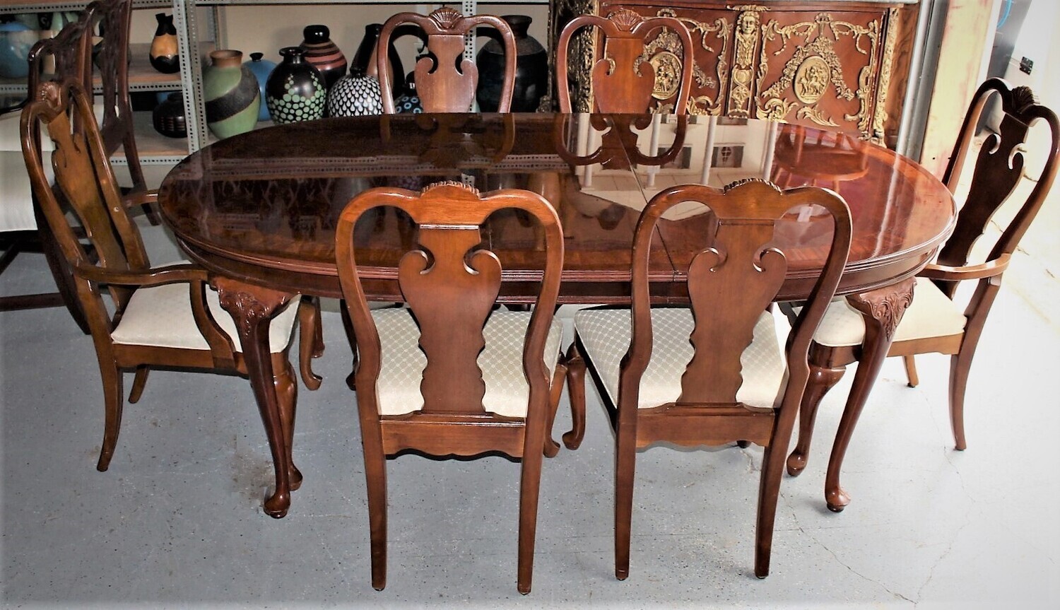 Queen Anne Solid Cherry Dining Room Table and Chairs