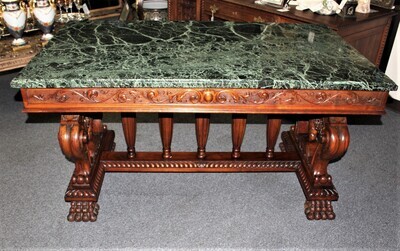 RARE Antique 1800’s Renaissance Marble Top Heavily Carved Walnut Library Table