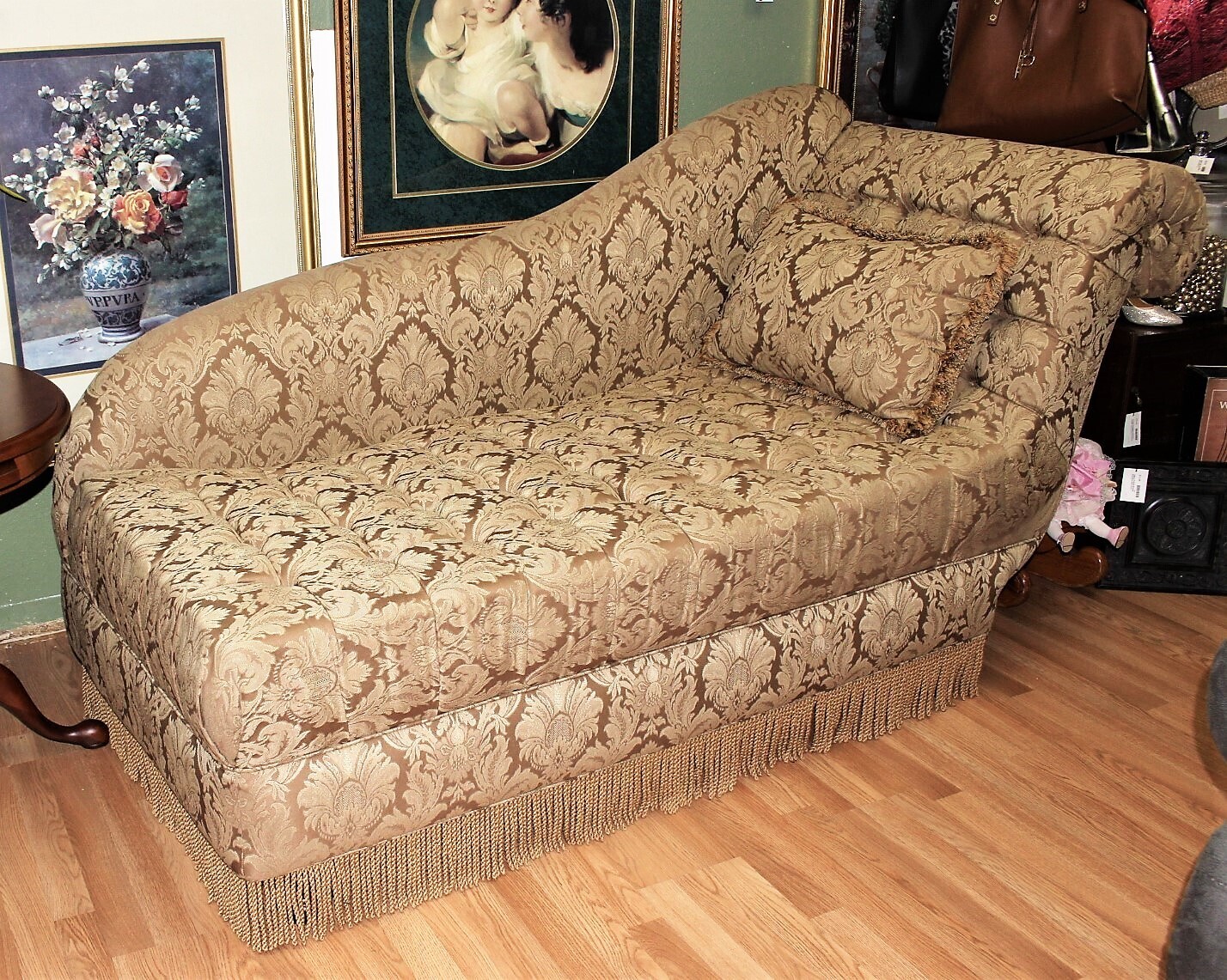 Custom High Quality Tufted Upholstered Roll Arm Chaise Lounge