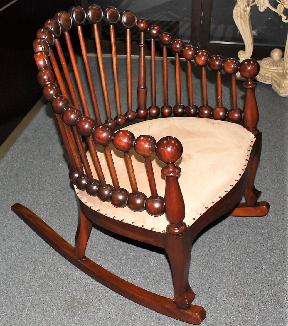 George Hunzinger Antique Mahogany Lollipop Upholstered Rocking Chair