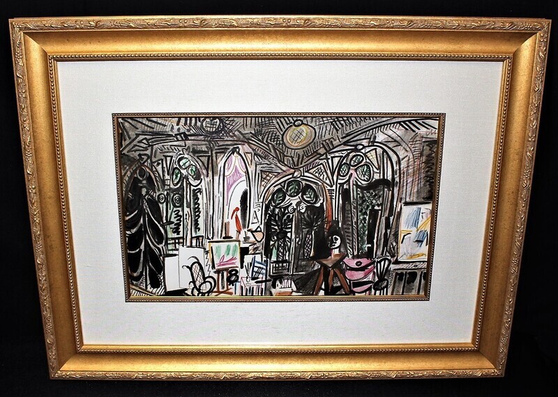 Pablo Picasso Rare 1960 Sketchbook Artists Studio Hand Signed Framed Print, COA