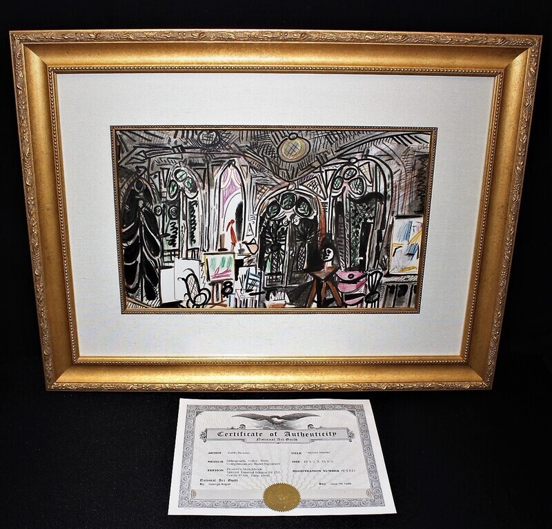 Pablo Picasso Rare 1960 Sketchbook Artists Studio Hand Signed Framed Print, COA