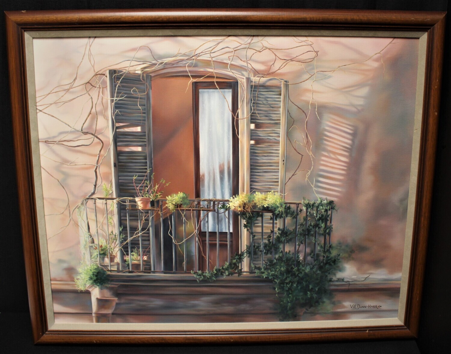 Vie Dunn-Harr The Balcony Acrylic on Canvas Frame Painting, Signed