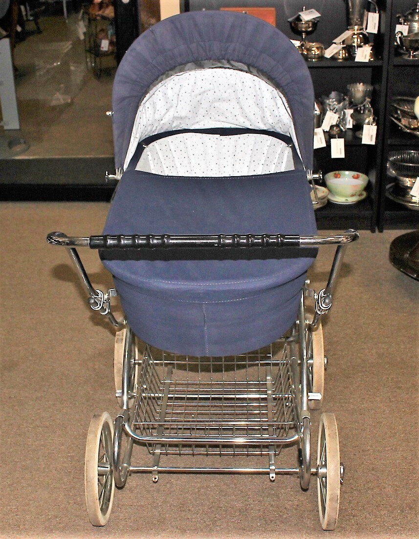 RARE Vintage Silver Cross Blue Sprung Baby Stroller