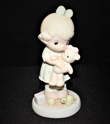Precious Moments 1993 LOVING Girl Holding Teddy Bear 5" Porcelain Figurine PM932