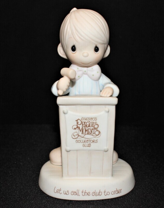Precious Moments 1982 LET US CALL CLUB TO ORDER 6&quot; Boy at Podium Figurine, E0303