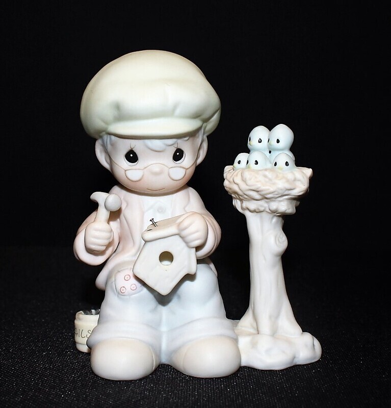 Precious Moments 1991 ONLY LOVE CAN MAKE A HOME 5&quot; Boy &amp; Birds Figurine, PM921