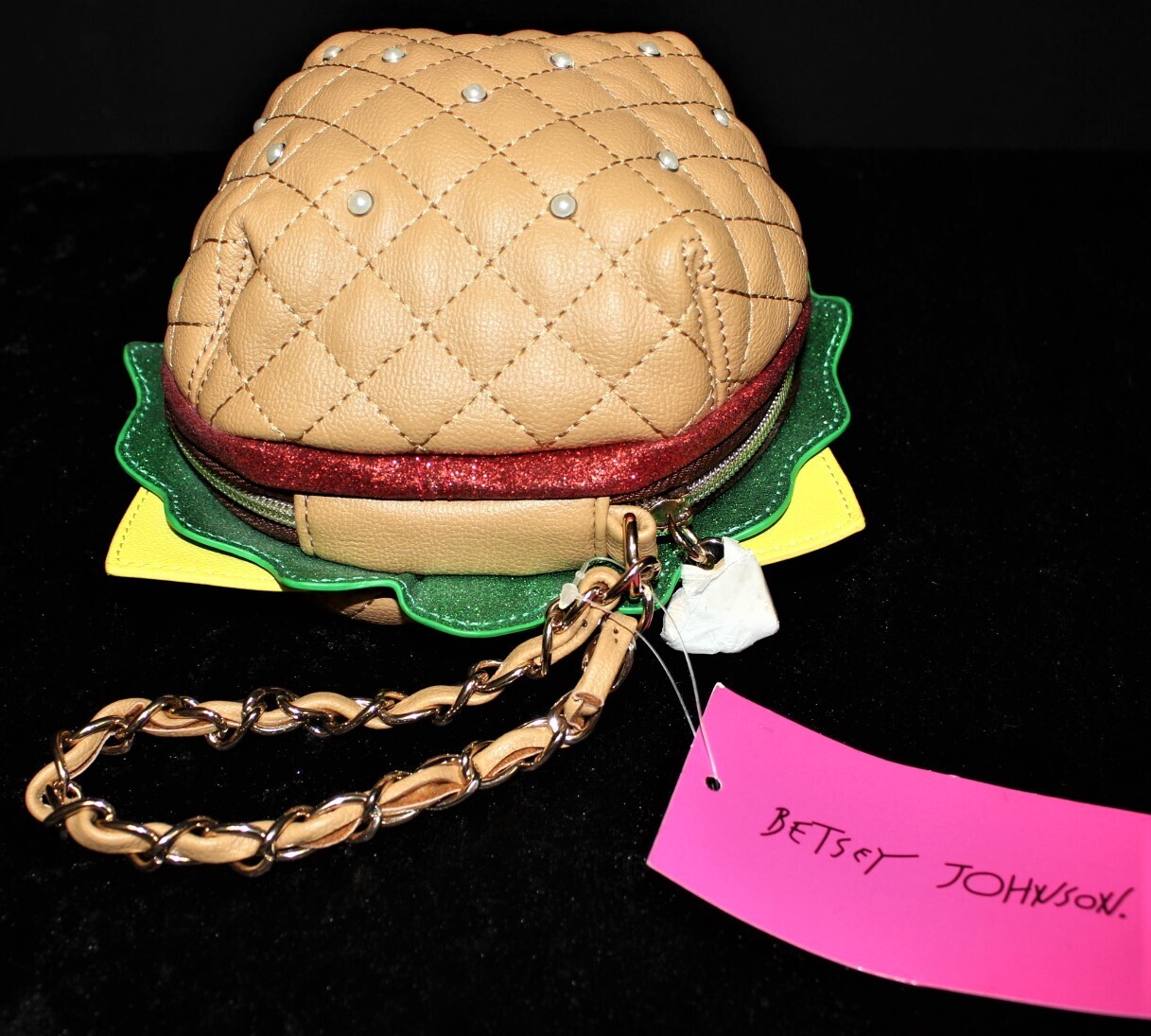 Betsey Johnson NICE BUNS Hamburger Wristlet Handbag, New with Tags