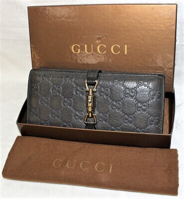 Gucci Guccissima Gray GG Monogram Leather Piston Lock Continental Wallet
