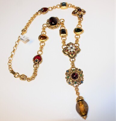 Jose Maria Barrera Dramatic Long Lariat Jeweled Multi-Stone Pendant Necklace