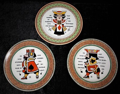 Set of 3 Wedgwood Augustus Jansson Playing Card Series Plates, Etruria, England