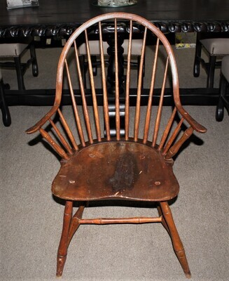 Antique Original Windsor Bow Back Spindle Plank Seat Armchair