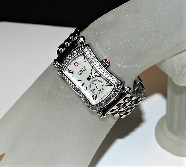 Michele Caber Park Stainless Diamond Mother of Pearl Ladies Watch - New Battery