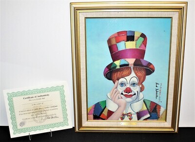 Red Skelton Crazy Quilt Clown Hand Signed 14 x 18 Canvas Painting 1348/2000, COA