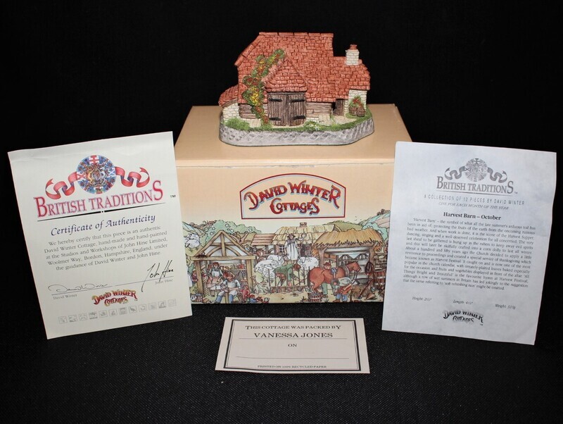David Winter Cottage "Harvest Barn" OCTOBER British Traditions in Box with COA