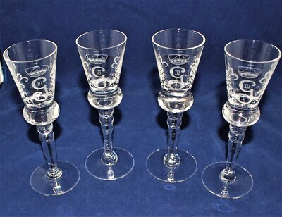 Set of 4 King Gustav III Crystal Stem Glass Reproduced by Hovmantorp Glasbruk