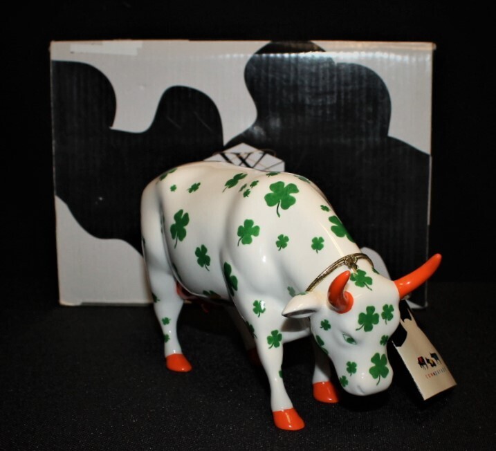 COW PARADE Lucky Cow Shamrock Clover Retired Figurine in Box, #7319