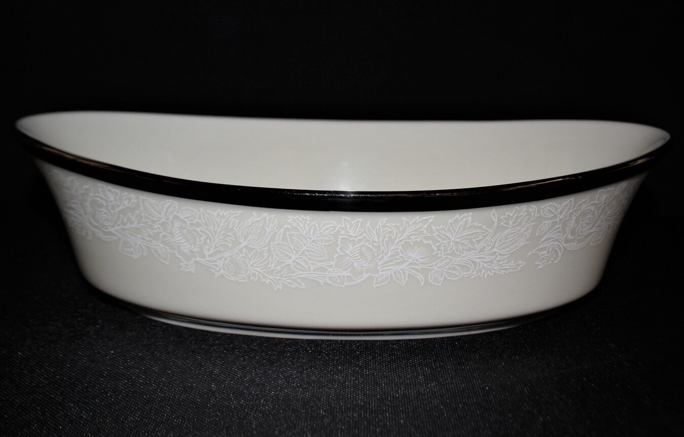 Lenox Moonspun 10&quot; Oval Vegetable Bone China Serving Bowl with Platinum Trim