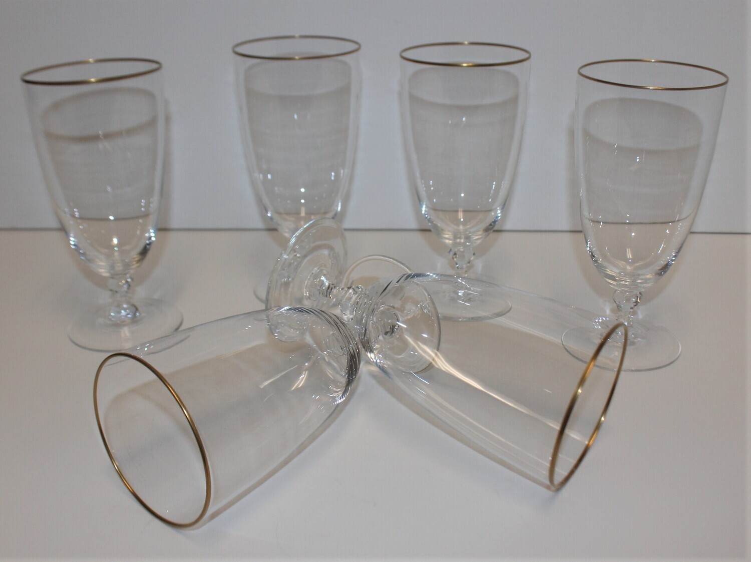 Set of 6 Lenox Mansfield 6.5” Gold Trim Iced Tea Faceted Stem Glasses