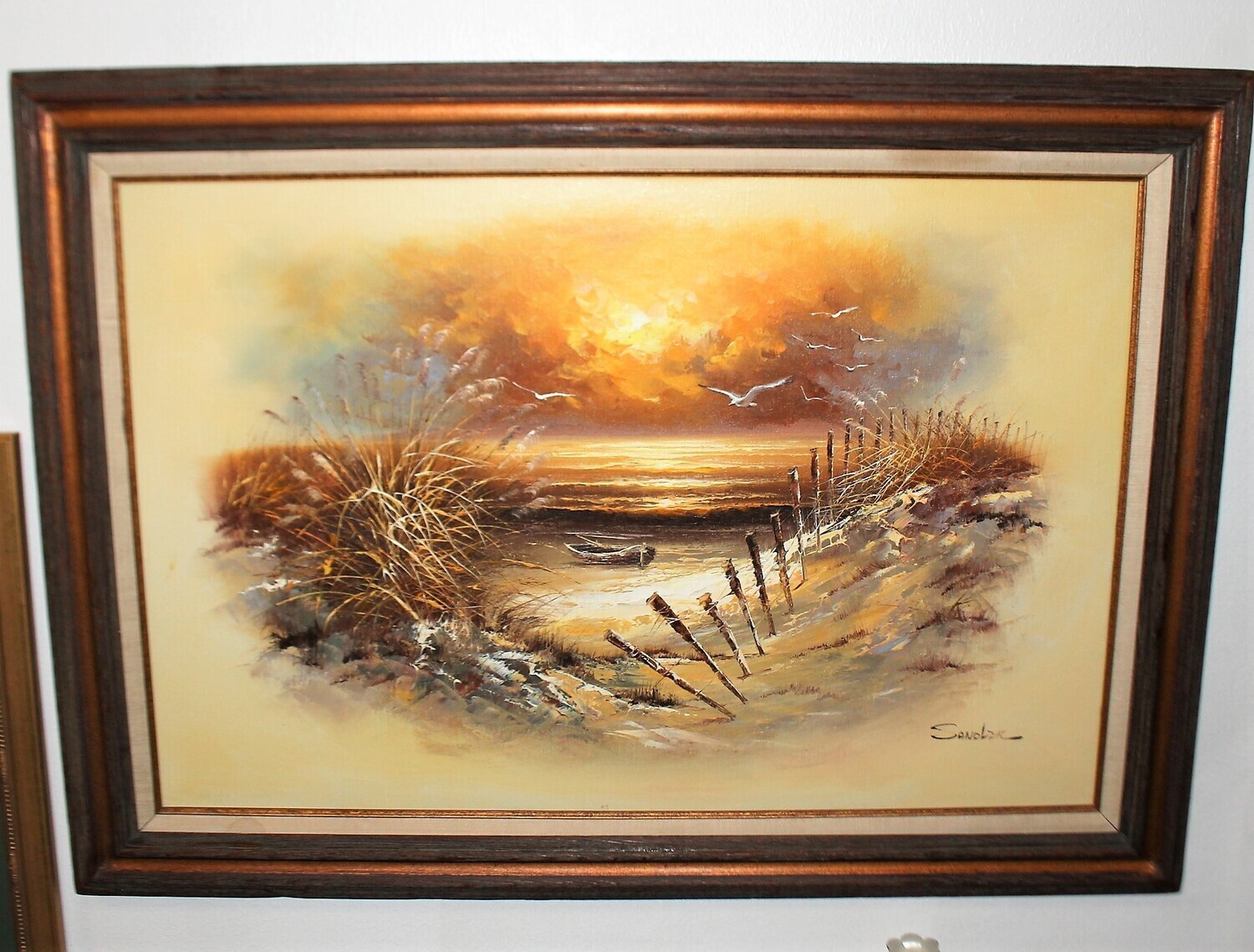 SANDLER Seascape Shore 44" x 32" Framed Original Oil on Canvas Painting, Signed