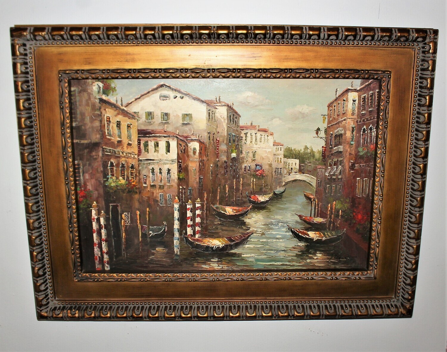 Venice Italy Canal Scene Framed 48&quot; x 36&quot; Original Oil on Canvas Hand Signed Painting