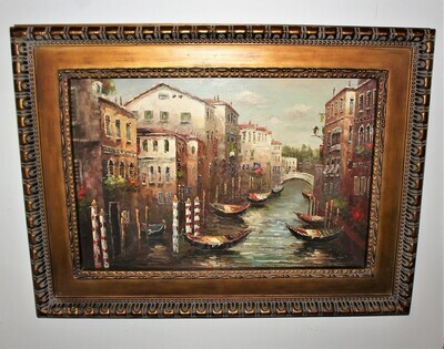 Venice Italy Canal Scene Framed 48" x 36" Original Oil on Canvas Hand Signed Painting