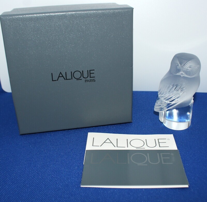 Lalique Crystal Frosted Owl Figurine Paperweight #11815 Signed, Box