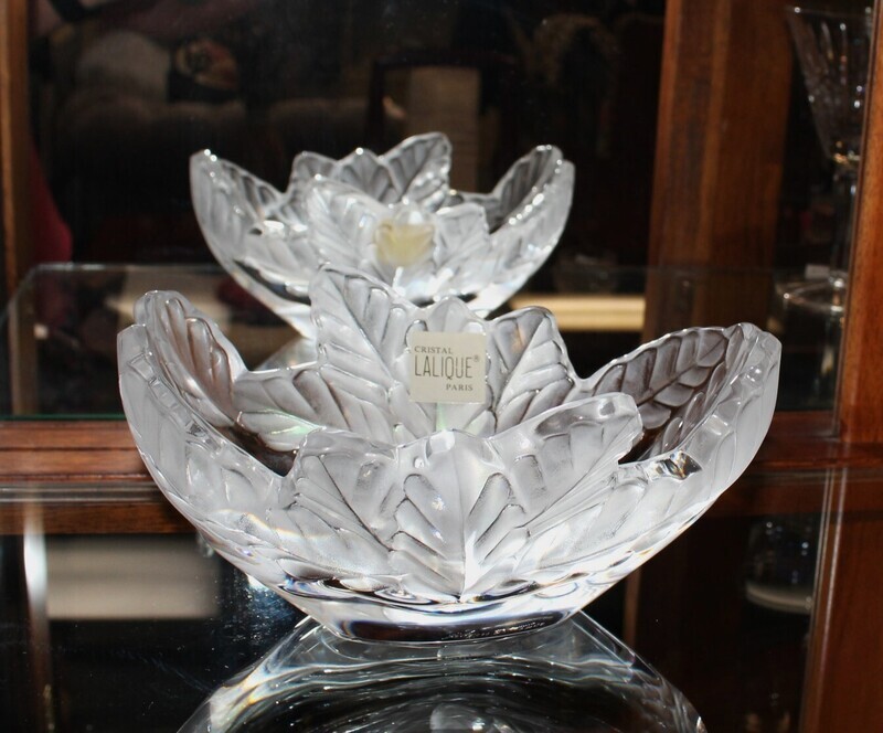 Lalique Crystal Compiegne Jardiniere Frosted Oak Leaf Oval Bowl #11021