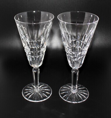 Set of 2 Waterford Crystal Glenmore 7.25” Multisided Stemmed Champagne Flutes
