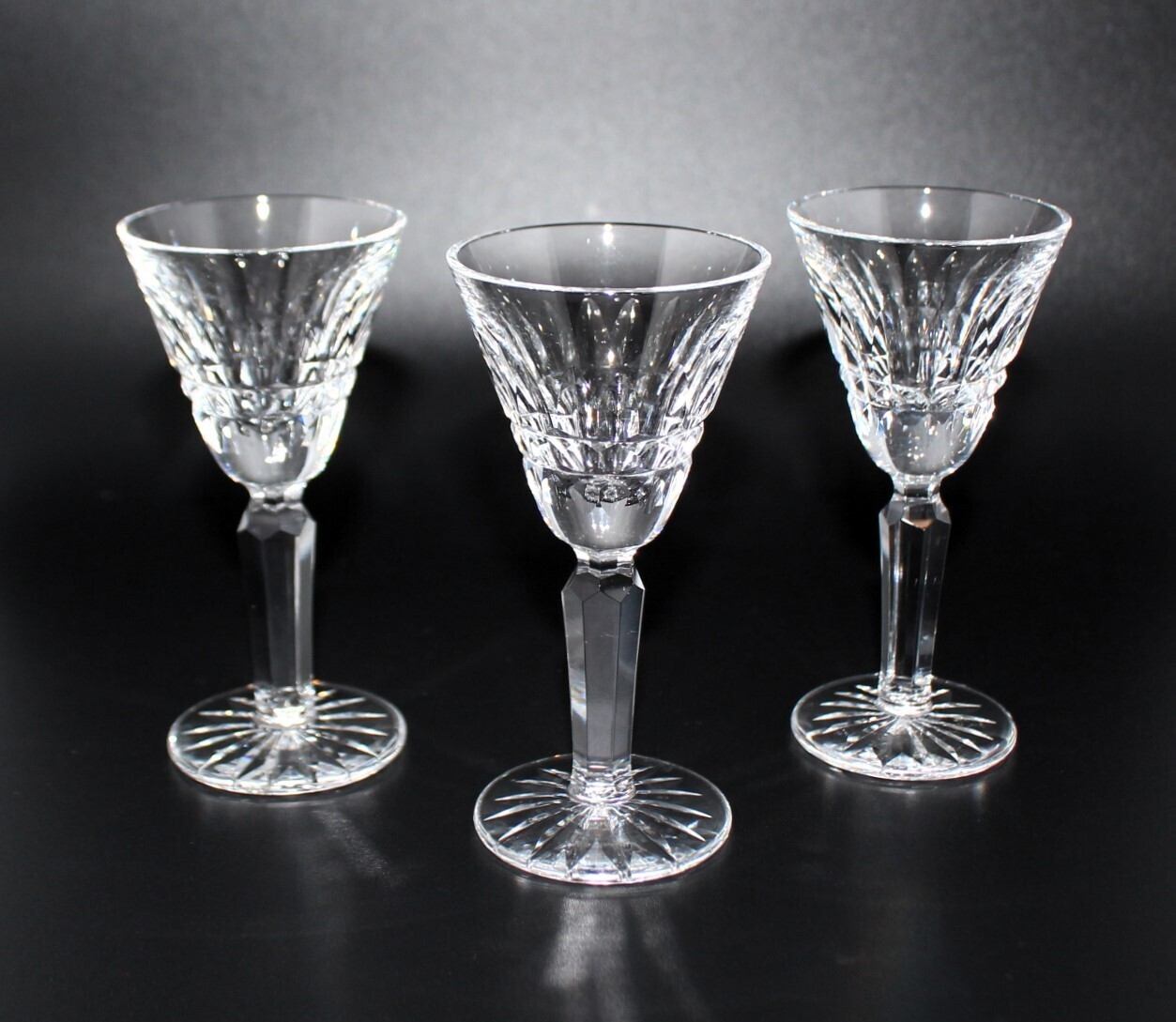 Set of 3 Waterford Glenmore Cut Crystal Cordial Glasses 3.75” Multi-Sided Stem