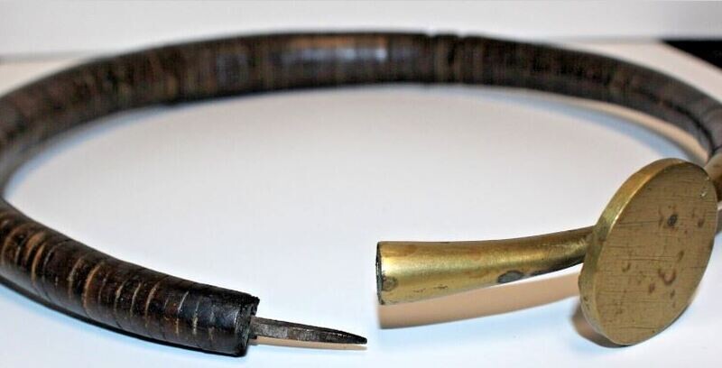 Nias Indonesia Coconut &amp; Brass Tribal Kalabubu Warrior Headhunter Ring Necklace