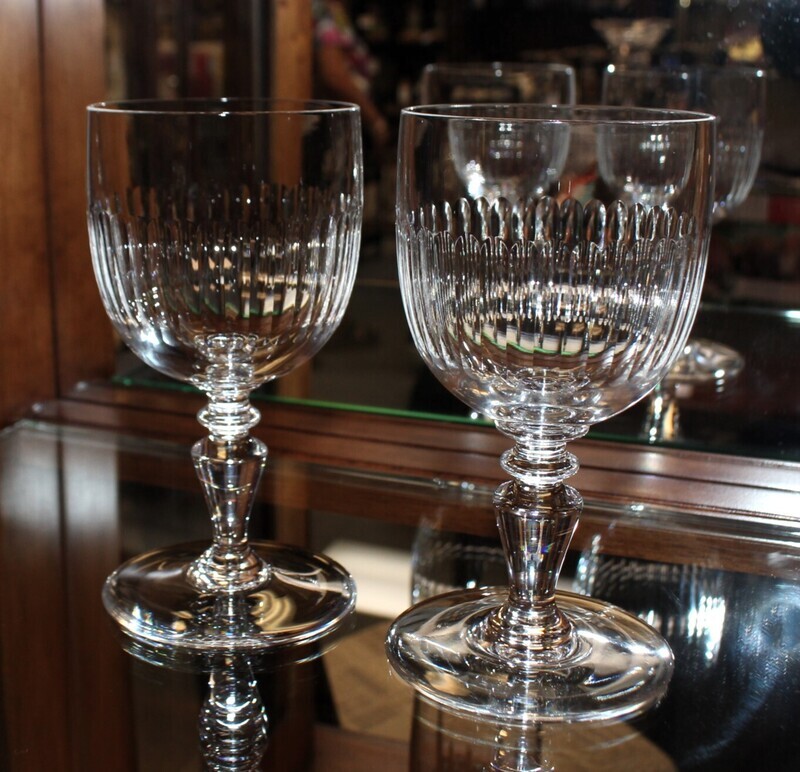 Set of 2 Baccarat RENAISSANCE Cut Pattern 5 7/8” Stemmed Water Goblets, Signed