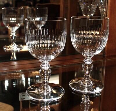 Set of 2 Baccarat RENAISSANCE Cut Pattern 5 1/4” Claret Wine Glasses, Signed
