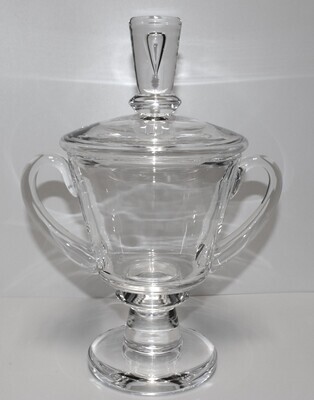Steuben Crystal 11” Footed Trophy Urn / Vase with Lid by David Hills, Signed