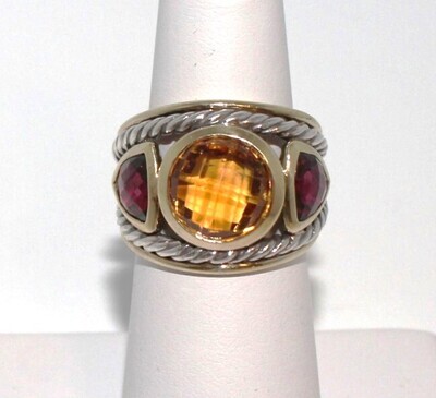 David Yurman 18k Gold Sterling Silver Citrine Ruby Renaissance Ring - Size 5