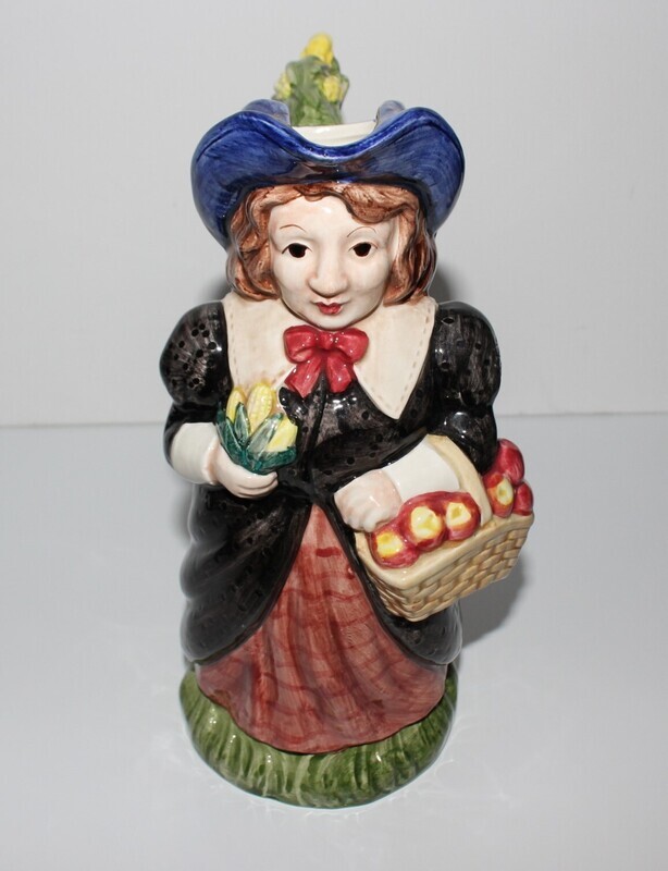 Fitz and Floyd Thanksgiving Harvest Banquet 9" Tall Pilgrim Lady Figural Pitcher