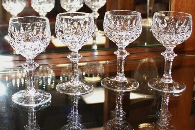 Set of Four Gorham Crystal La Scala 4” Cordial Multisided Stem Glasses, Signed