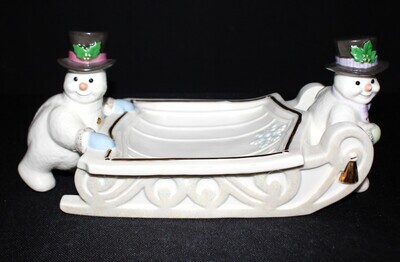 Lenox Snowman Candy Tray 2000 Christmas Collection Porcelain Sleigh Figural Dish